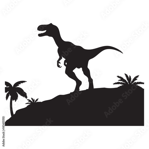 Velociraptor silhouette vector art illustration isolated on clean white background