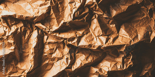 Crumpled brown paper texture. Deep folds and creases.