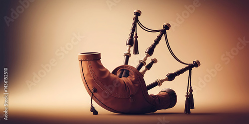Ornate bagpipes, rich brown tones.