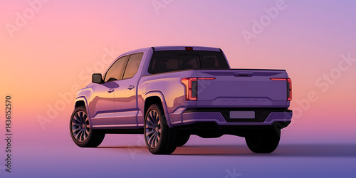 Purple pickup truck, modern design, sunset backdrop.