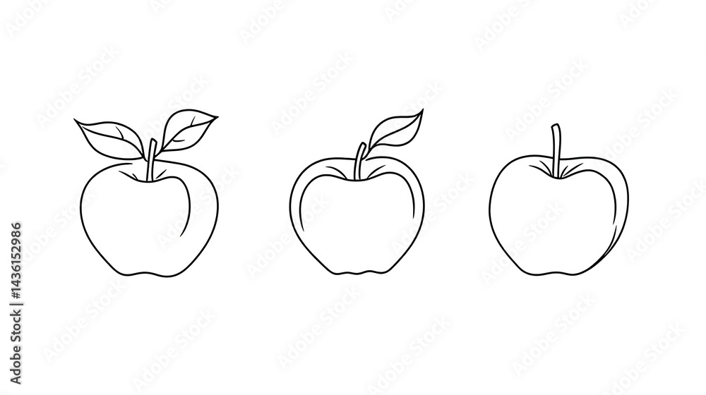 Fototapeta premium Minimalistic black line drawing of an apple in contour vector style