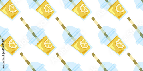 Seamless Lemonade Drink Pattern with Straw