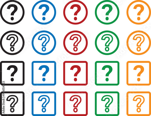 Question Mark Icons in Various Colors and Shapes