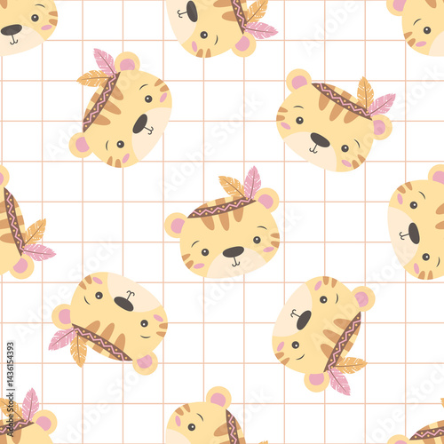 Cute and funny baby animal seamless patterns and wallpaper