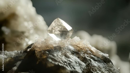 Clear diamond crystal atop rough rock