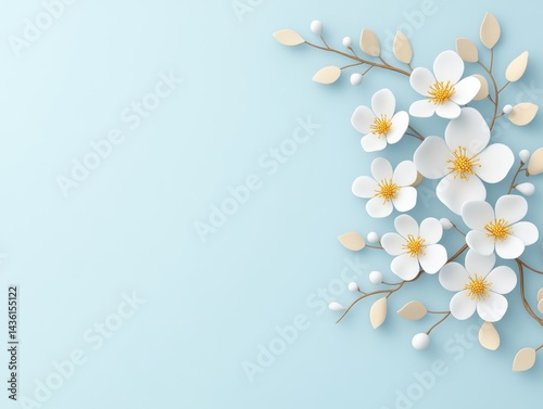 Soft white flowers on light blue background