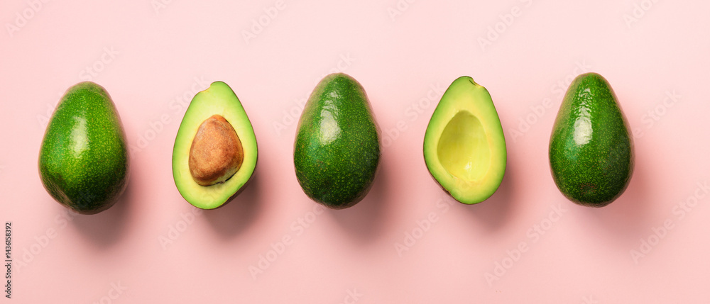 Overhead View of Halved Avocados and Green Sweets Overhead View of Halved Avocados and Green Sweets
