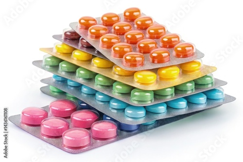 Colorful Array of Medicine Pills and Capsules Stacked Together Generative AI