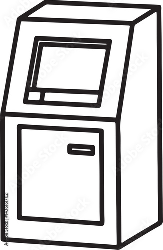 atm line art, black outline, vector and illustration, coloring book page line art drawing
