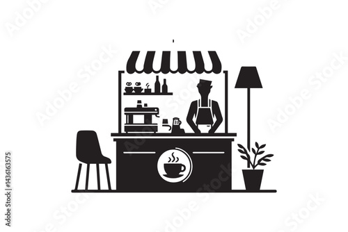 Minimalist cafe worker silhouette vector. Cafe shop icon illustration