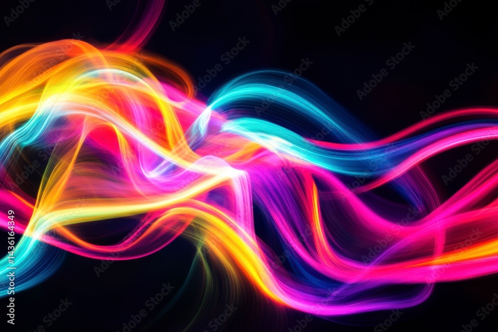 Fototapeta premium Colorful Abstract Light Waves in Vibrant Neon Hues on Black Background