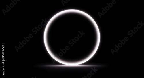 Glowing Circle With Ground Reflection On Black Background For Graphic Design