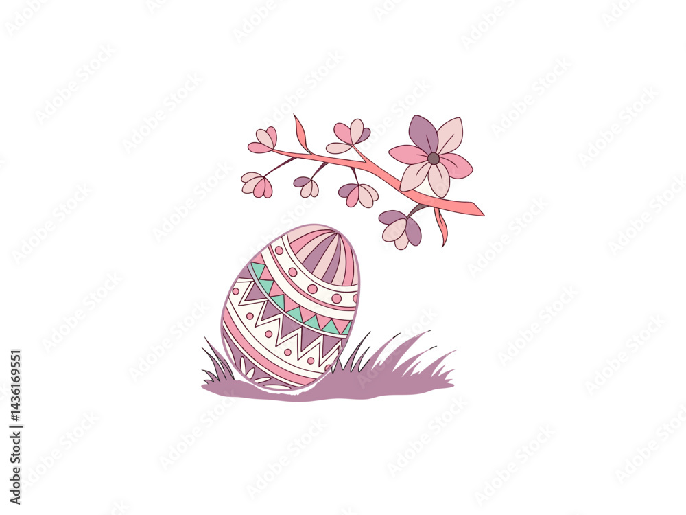 Colorful Decorative Easter Egg with Flowers – Springtime Illustration for Religious and Festive Celebrations