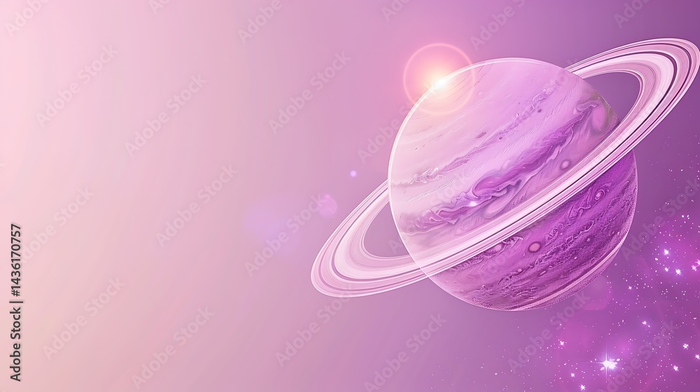Enchanting lilac planet with majestic rings floating amid twinkling stardust Enchanting lilac planet with majestic rings floating amid twinkling stardust