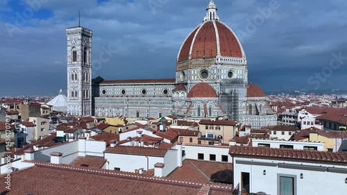 Aerial view of the Florence town center and the Cathedral of Santa Maria del Fiore, the Duomo of Florence