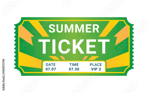 Ticket or coupon pass for summer theme isolated on white background