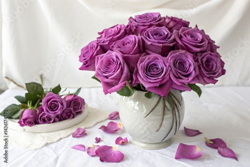 Vase Filled With Violet Roses on a Bright White Background Generative AI