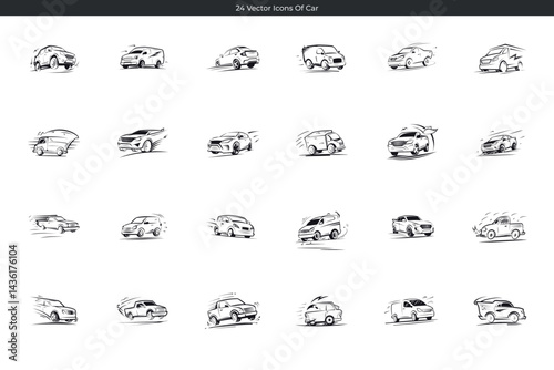 Car icon set sketchy automotive doodle collection black and white vector illustration