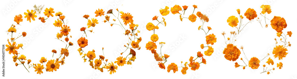 Fototapeta premium PNG Vibrant floral wreaths in autumn, element set on transparent background