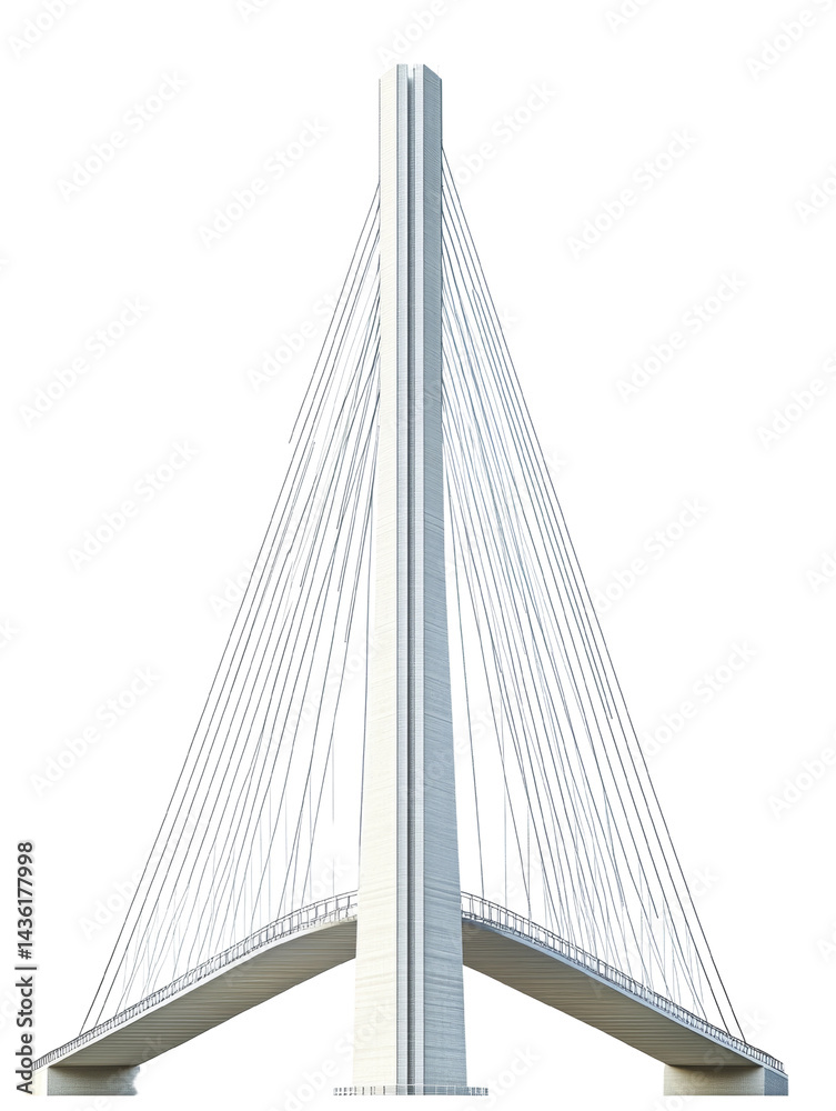 Obraz premium Contemporary cable-stayed bridge design, a minimalist architectural marvel, emphasizing structural elegance and visual harmony against an empty canvas