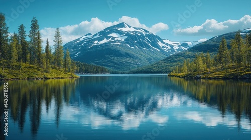 Serene mountain lake reflects crisp sky