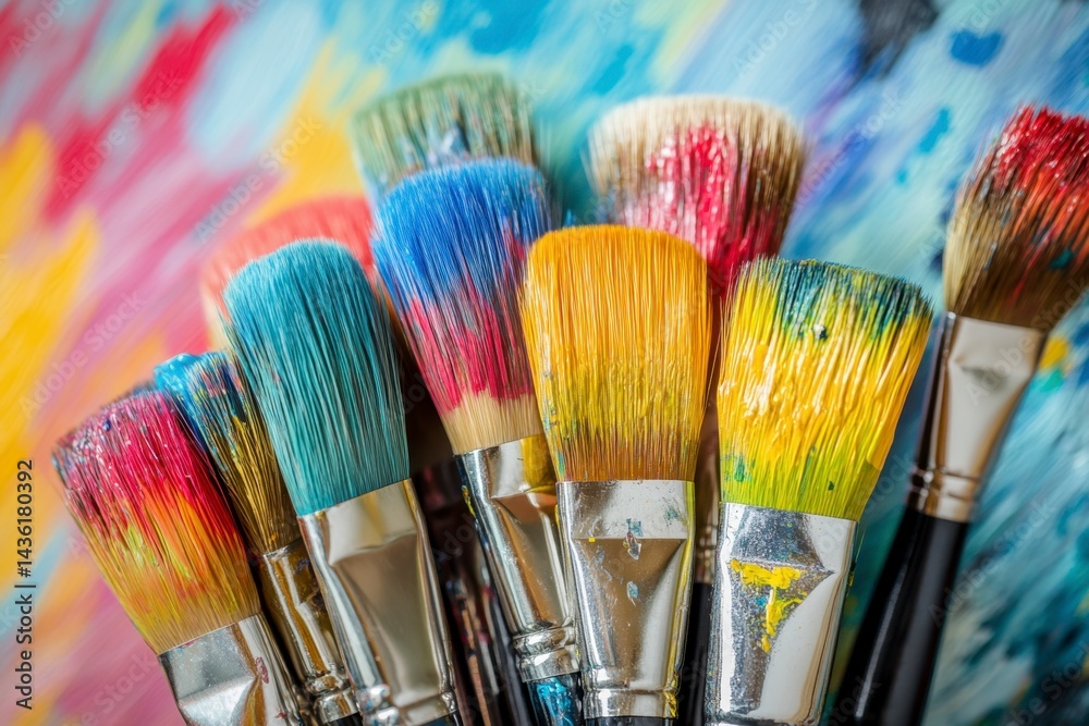 Fototapeta premium Colorful Paint Brushes with Vibrant Background for Art Projects