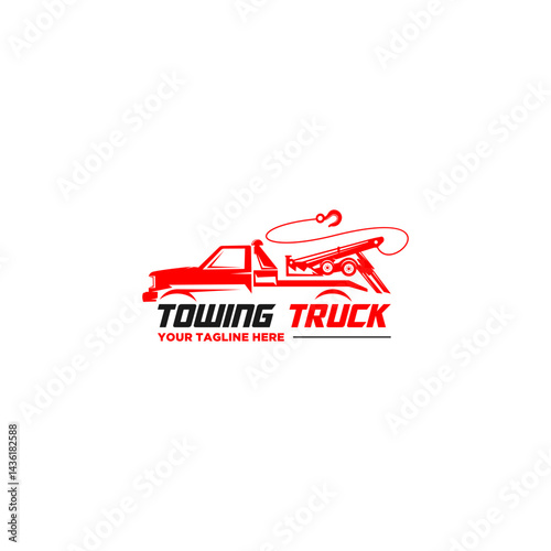 Illustration vector graphic of towing truck service logo design. Suitable for the automotive company, logo, illustration, animation, etc.