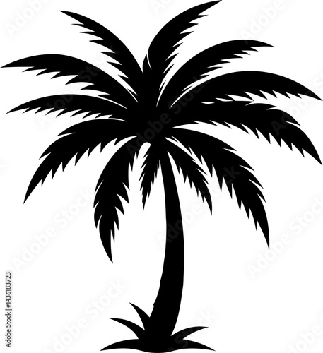 black vector single palm tree icon silhouette