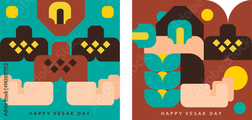 Happy Vesak Day Abstract Geometric Art Composition illustration.