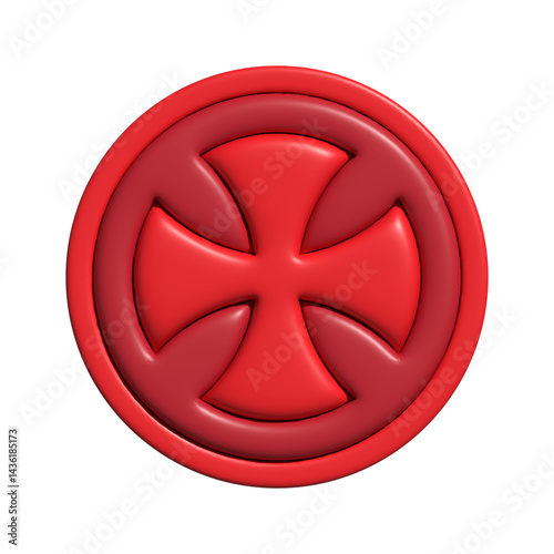 3d vector inflated red templar cross isolated