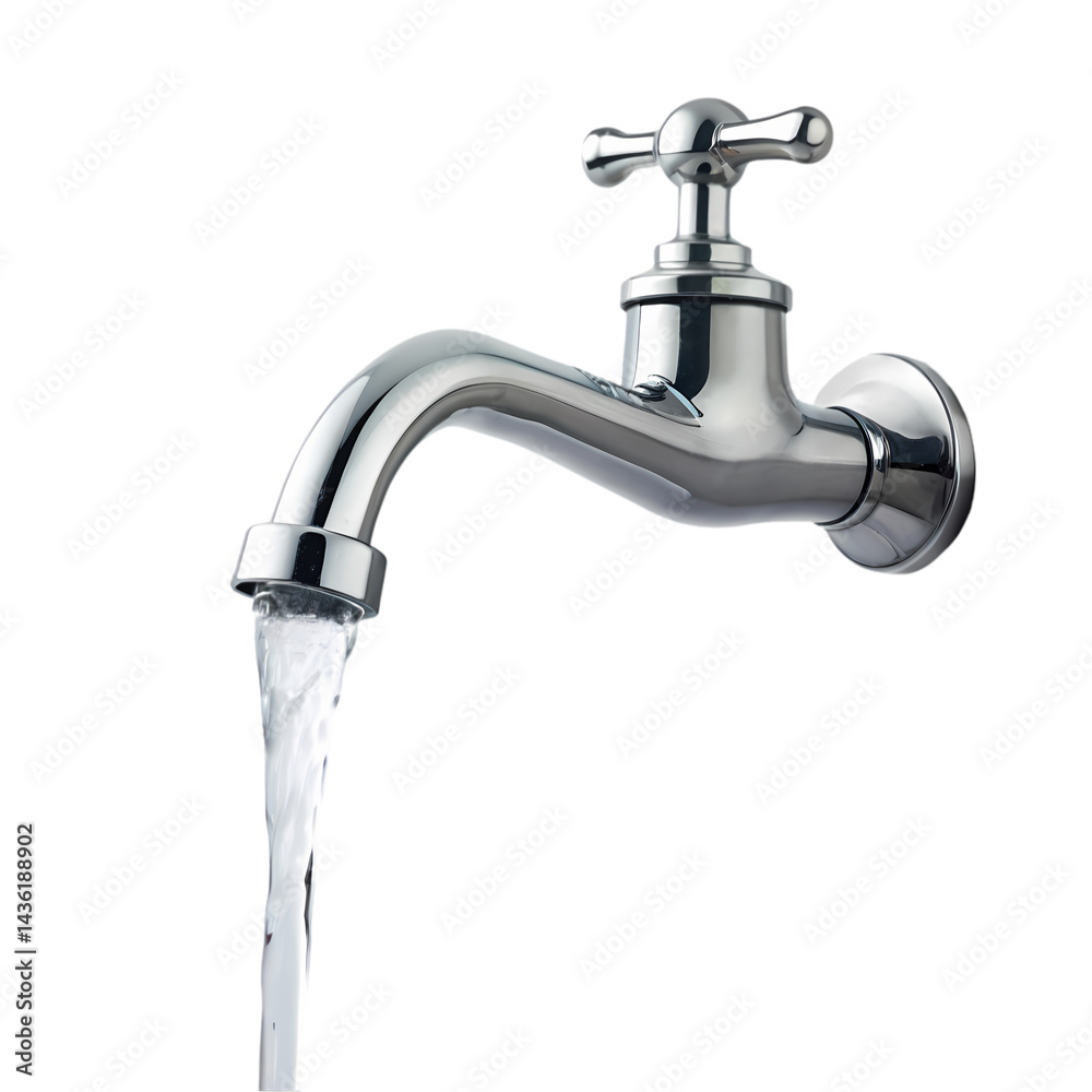 Chrome Faucet with Running Water HighResolution Image on transparent background Chrome Faucet with Running Water HighResolution Image on transparent background
