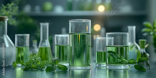 Obraz na płótnie Green Liquid in Glassware 3D Illustration w salonie