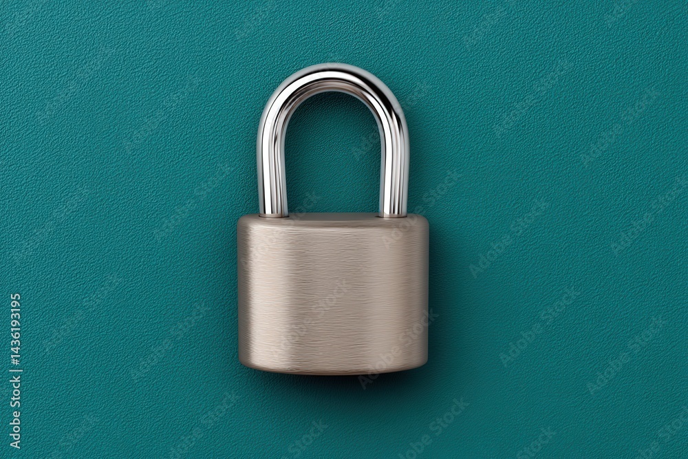Naklejka premium Minimal silver padlock isolated on green background representing sleek secure access design emphasizing locked entry point protection in modern hardware conceptual visual