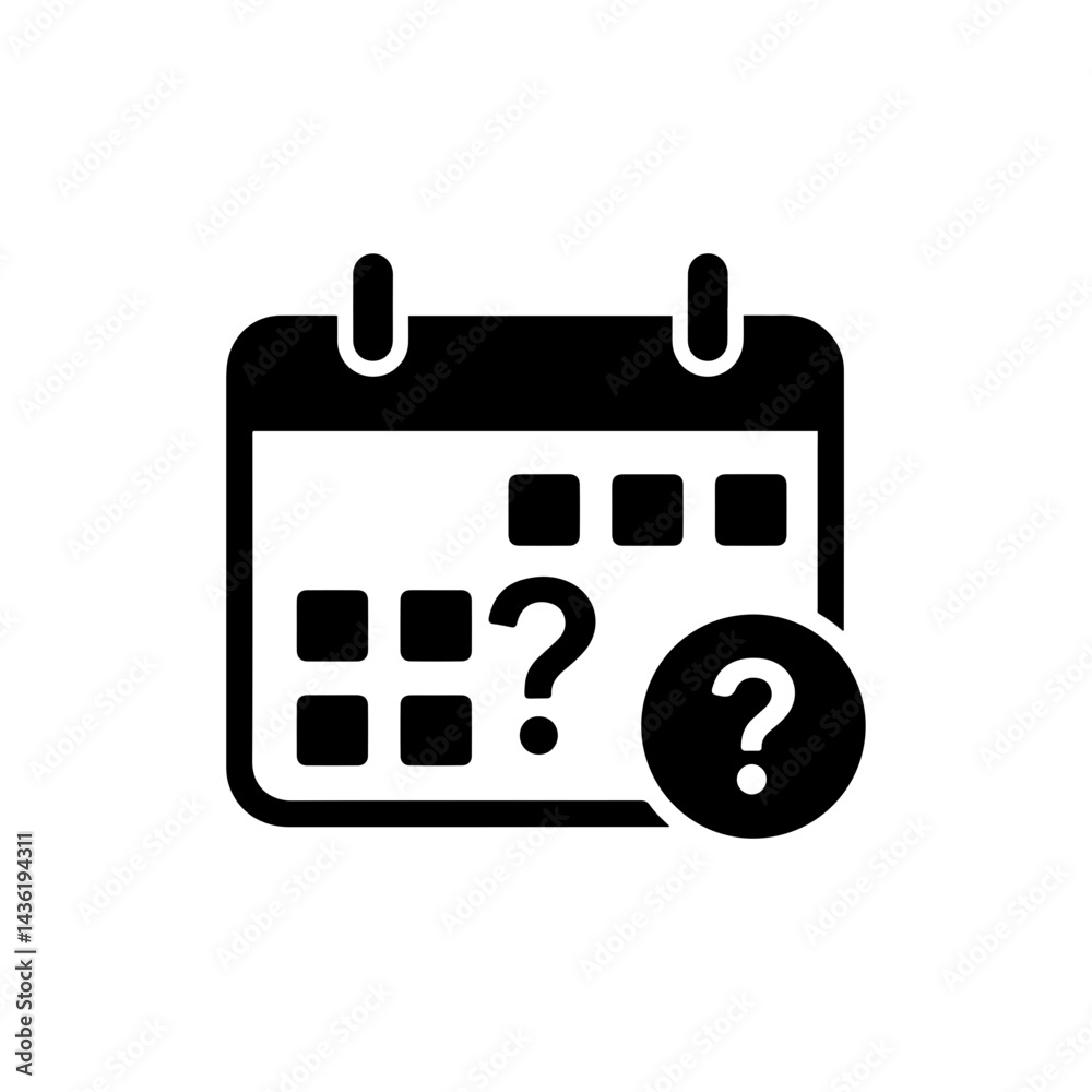 Black Filled FAQ Calendar Question Icon on Date Square Black Filled FAQ Calendar Question Icon on Date Square
