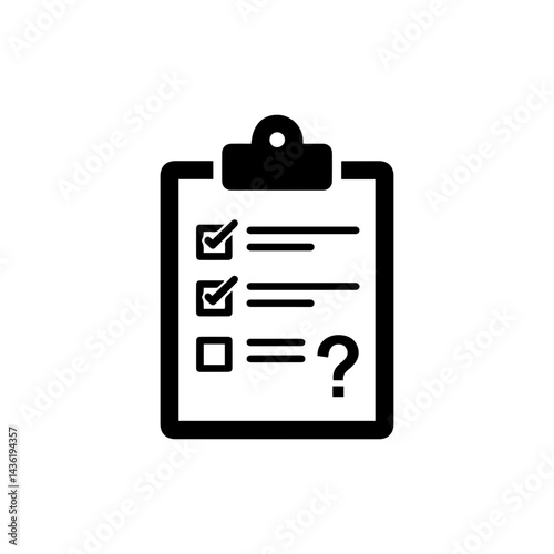 Black Filled FAQ Clipboard Icon with Question Checklist