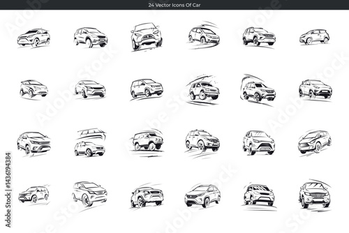 Collection of car icons in doodle style automotive vector illustrations