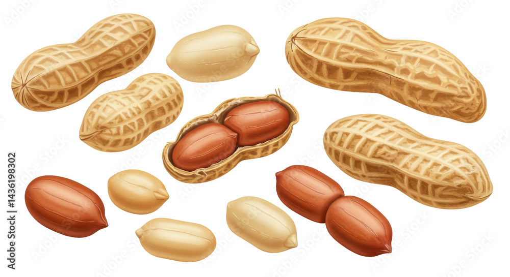 Peanut Patch Shelled unshelled and inbetween on a black backdrop Peanut Patch Shelled unshelled and inbetween on a black backdrop