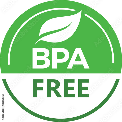 BPA Free Round Symbol with Green Leaves BPA Free Label Design