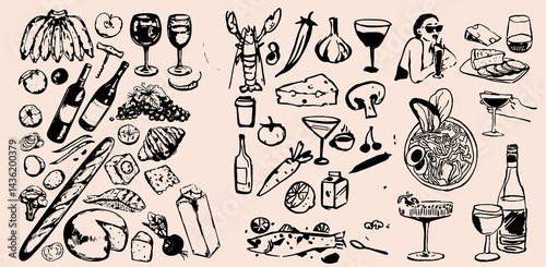 Hand drawn vintage any type of food in all vectors. Such as : Italian, Asian, Mexico and etc