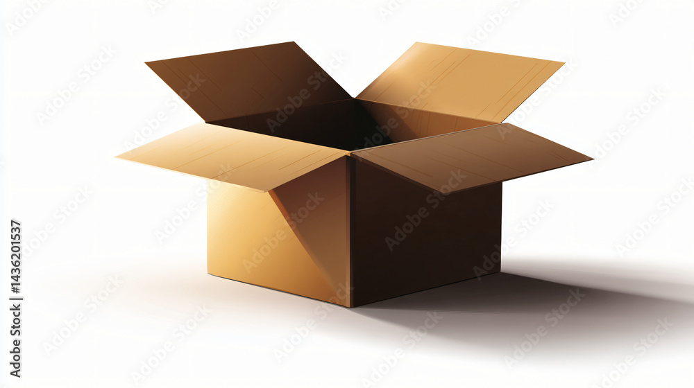 Open cardboard box packaging illustration isolated on white Open cardboard box packaging illustration isolated on white