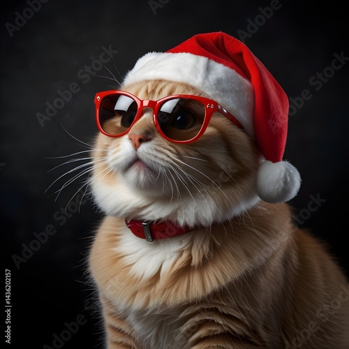A Ginger Cat in a Santa Hat and Sunglasses, Festive Style