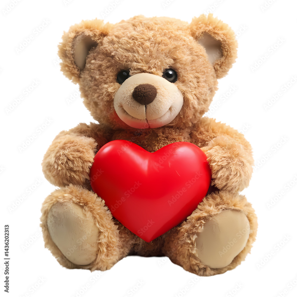 Obraz premium Adorable Teddy Bear Holding a Red Heart Perfect Gift for Valentines Day on transparent background