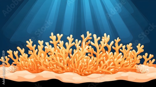 Obraz na płótnie Sunlit underwater scene showcasing vibrant orange coral reef flourishing on a sandy seabed w salonie