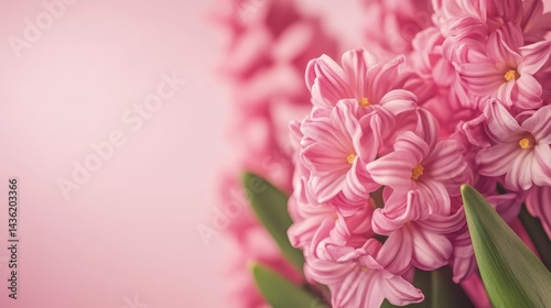 Wallpaper Mural Delicate Pink Hyacinth Flowers Close-Up on Soft Pink Background, Spring Floral Still Life, Botanical Beauty, Freshness, Blooming. Torontodigital.ca
