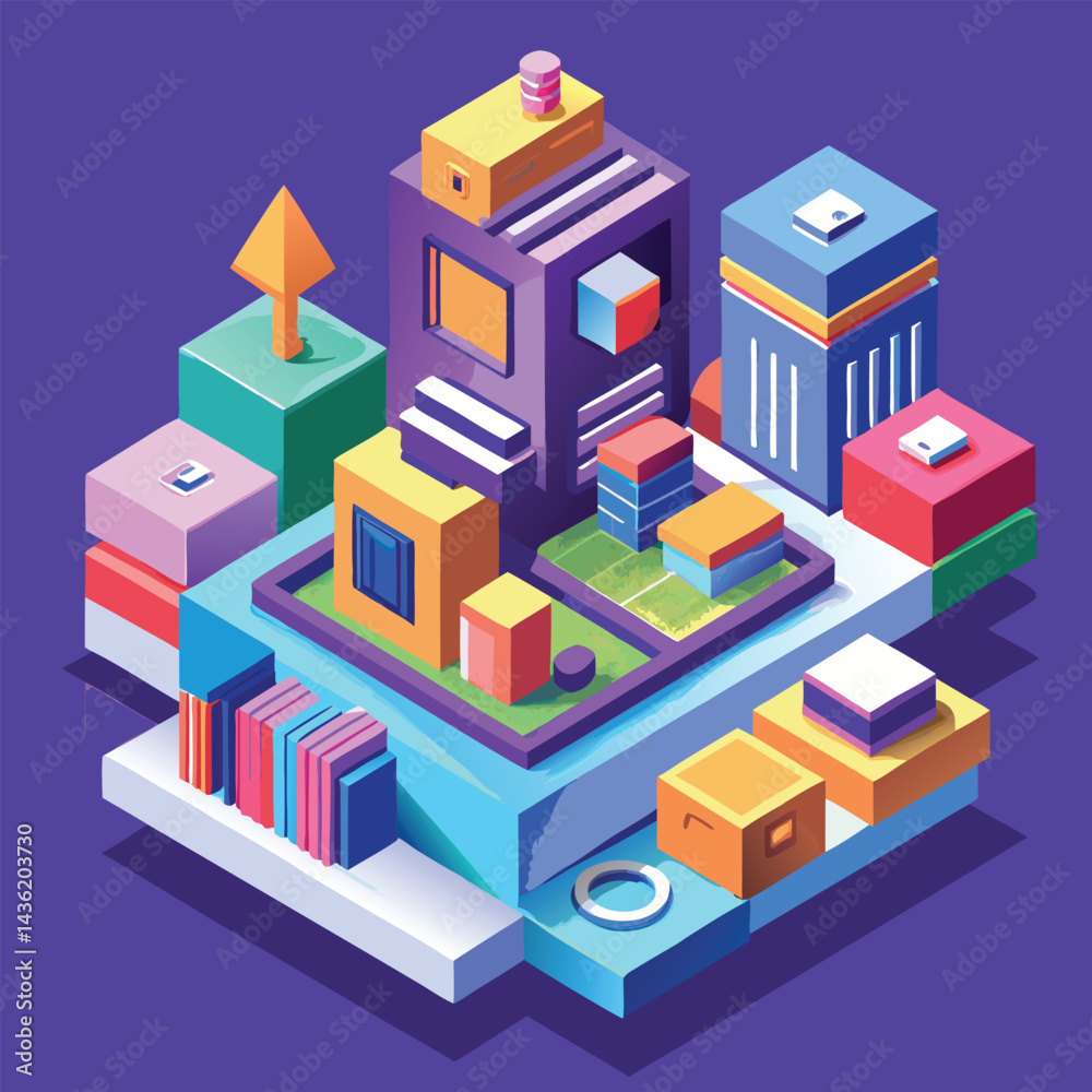 Fototapeta premium High-Quality 3D Isometric Illustration with Vibrant Colors and Modern Minimalistic Style