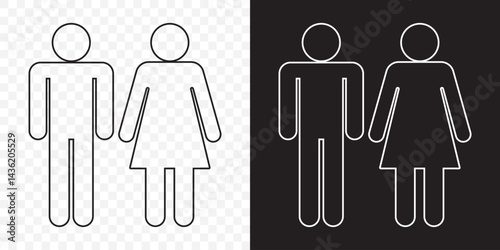 Restroom icon flat set Woman, man public toilet vector for apps or web female and male hygiene washrooms symbol ladies and gentlemen WC bathroom UI icon doorplate isolated on transparent background.