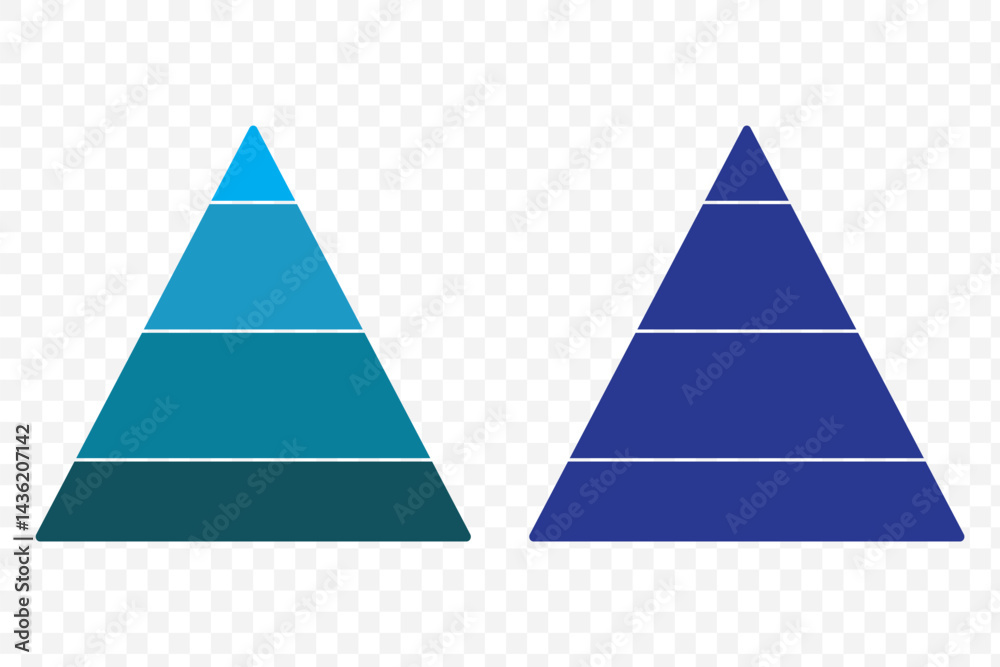 Fototapeta premium Triangular pyramid infographic vector icon set.Blue pyramid infographic templates collection. Triangle hierarchy data segments collection. Business concept. Vector illustration. EPS 10.