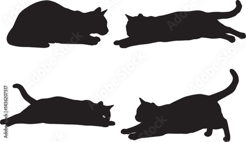 black cat silhouettes lying down in stretched poses