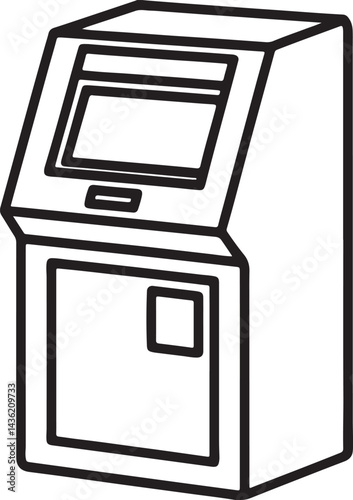 atm line art, black outline, vector and illustration, coloring book page line art drawing