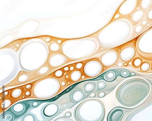 Obraz na płótnie Abstract swirling pattern with organic shapes, beige, teal, and white colors creating a fluid, cell-like structure w salonie